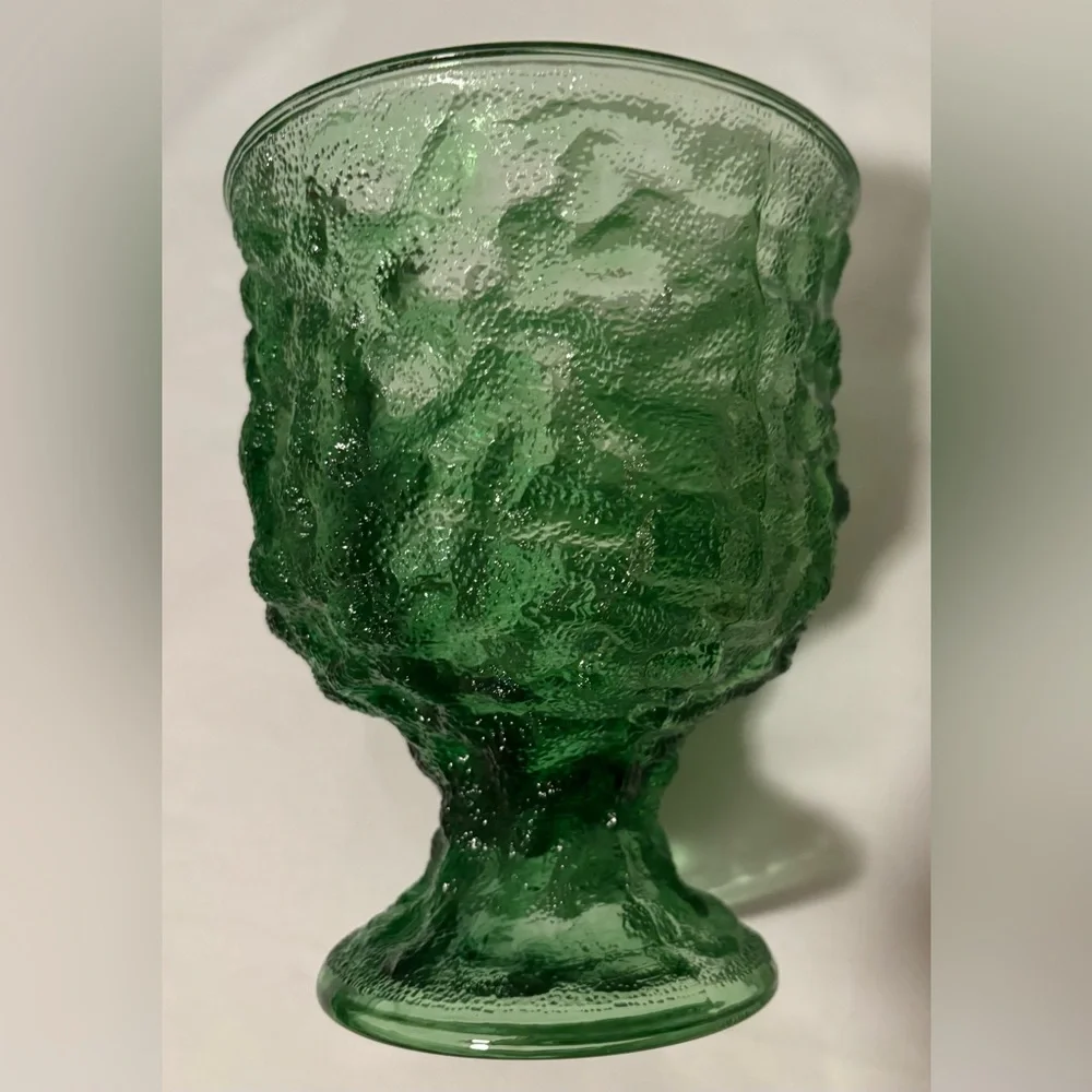 Vintage E.O. Brody Co. Crinkle Green Textured Glass Pedestal Goblet Vase Dish